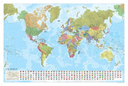 World Political Marco Polo Wall Map with Flags