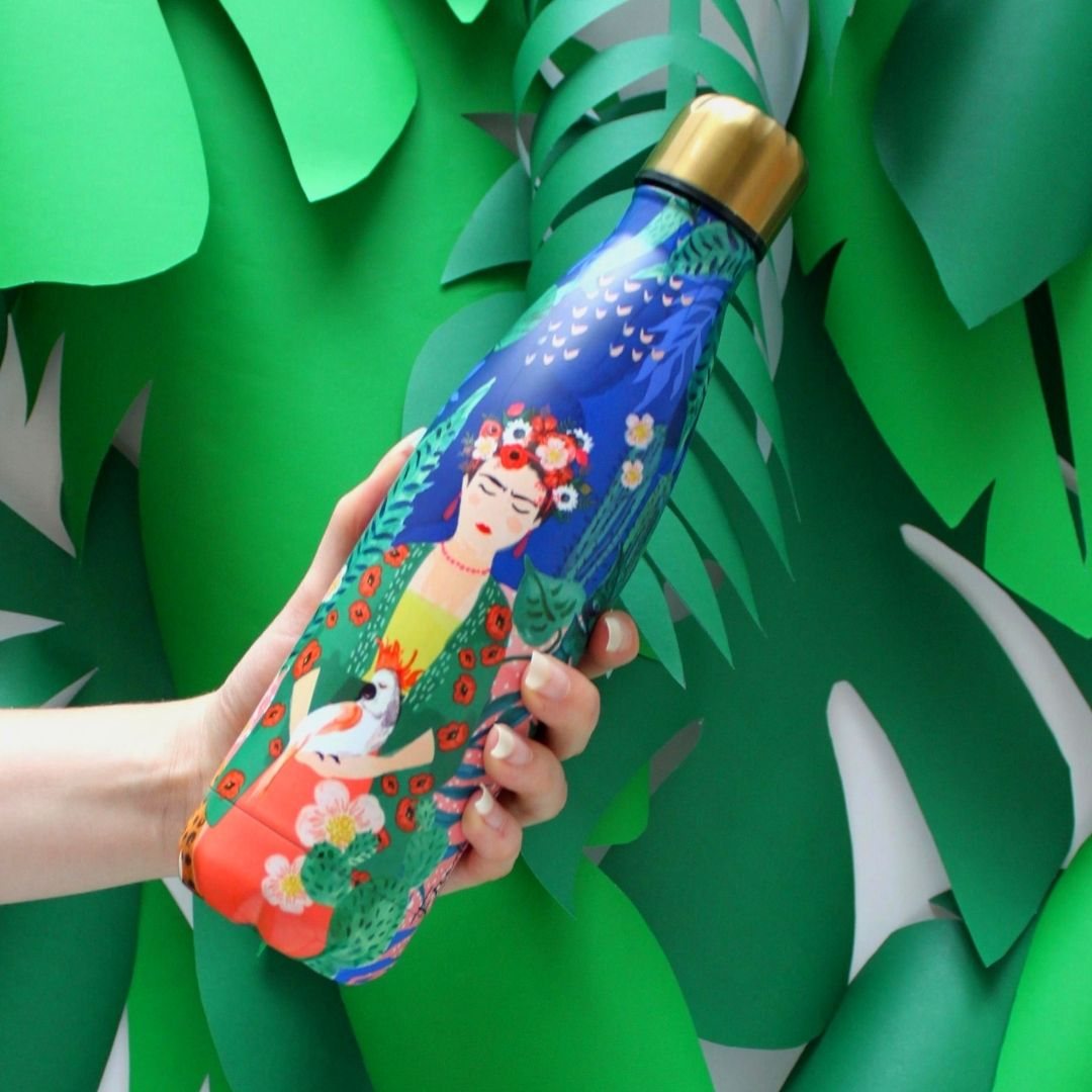 Tropical Print Water Bottle Featuring Frida Kahlo