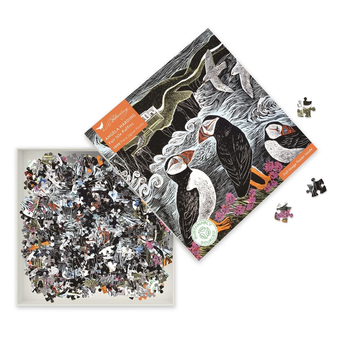 Adult Sustainable Jigsaw Puzzle Angela Harding: Fair Isle Puffins