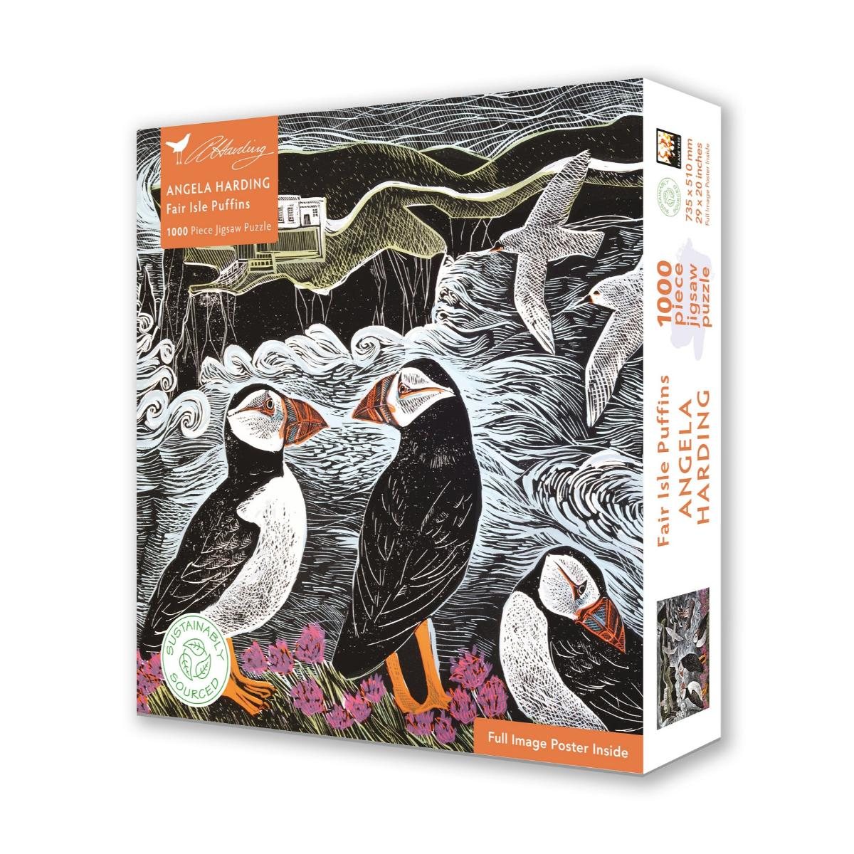 Adult Sustainable Jigsaw Puzzle Angela Harding: Fair Isle Puffins