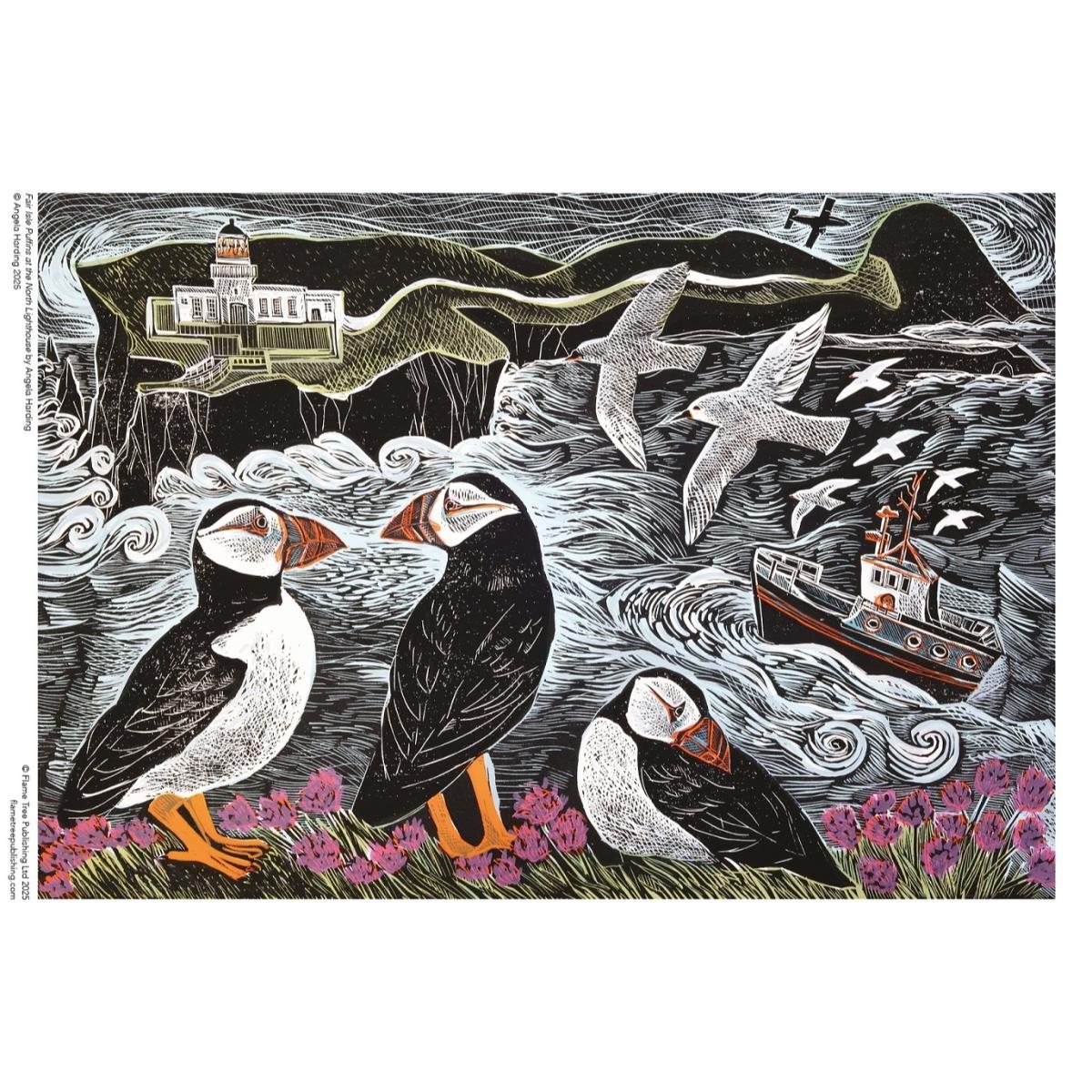 Adult Sustainable Jigsaw Puzzle Angela Harding: Fair Isle Puffins