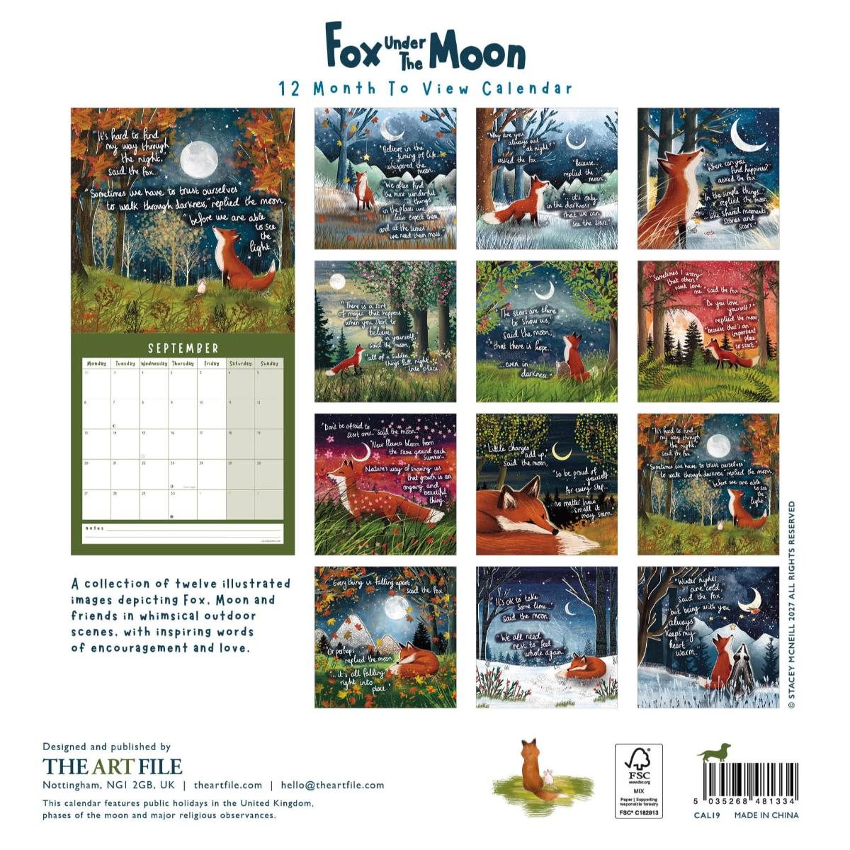 2027 Fox Under The Moon Wall Calendar